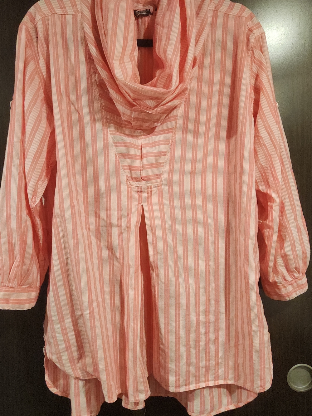 Striped Coral Cowl-Neck Tunic